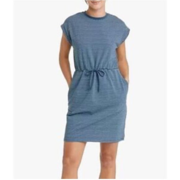 A New Day Womens Striped Blue Casual Drawstring Waist Dress Size Large - Picture 1 of 12